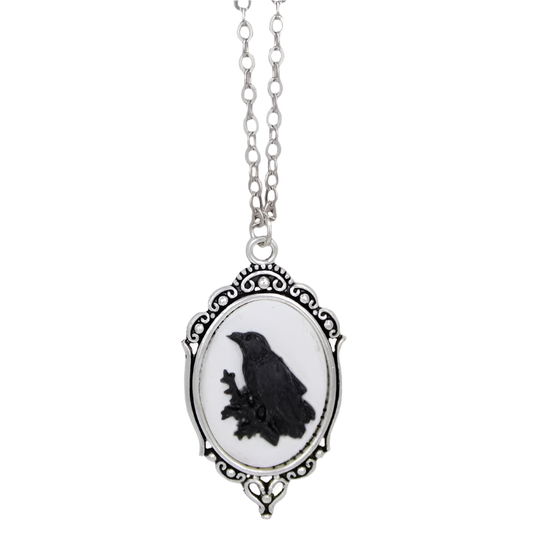 Regal Raven Silver Cameo Necklace