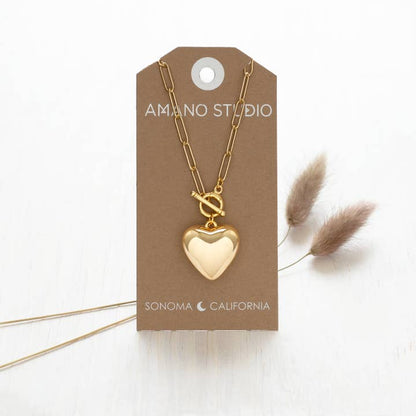 Puffed Heart on Toggle Chain Necklace