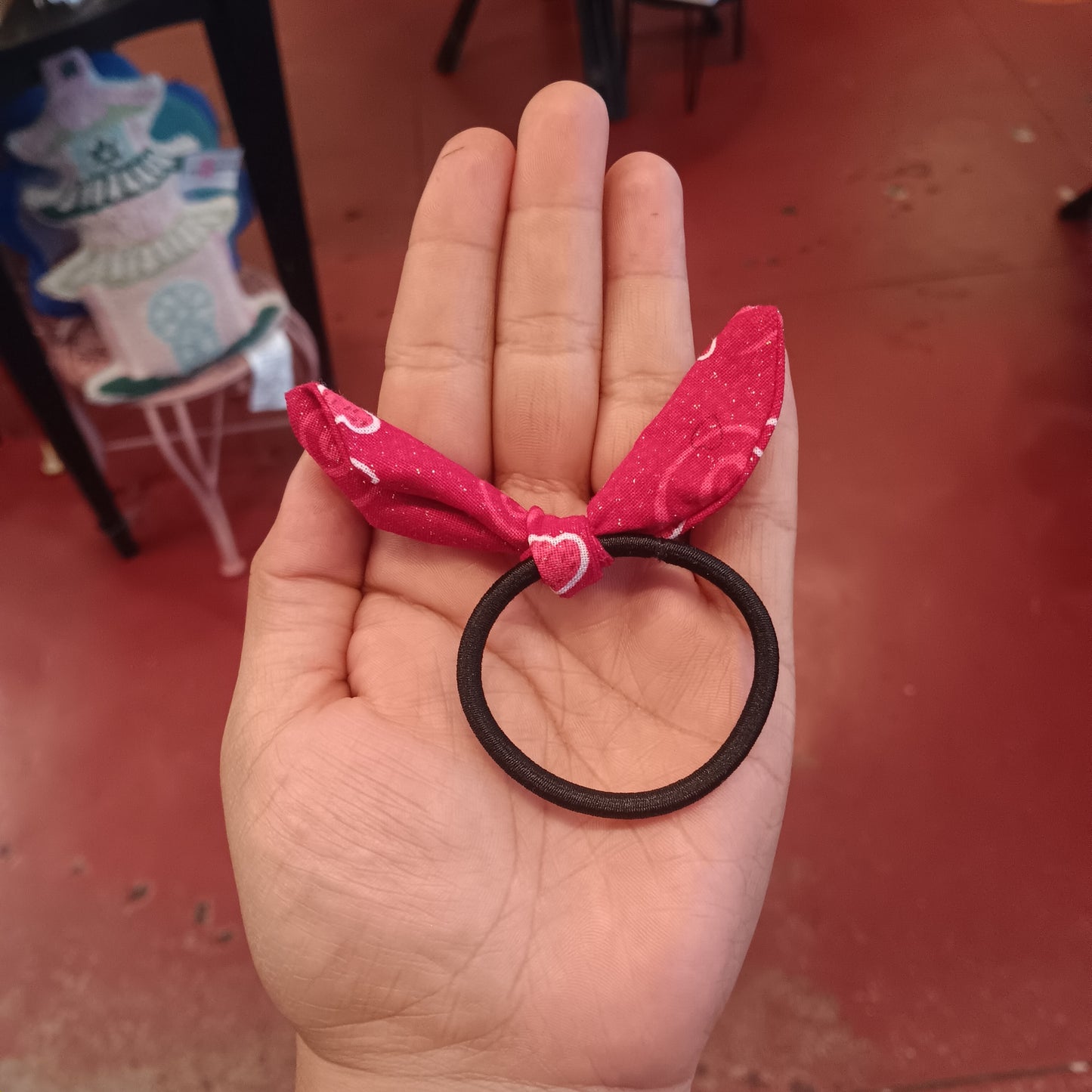 Glitter Heart Bow Hair Tie