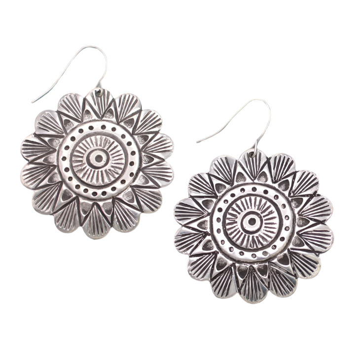 Southwest Sun Silver Flower Earrings