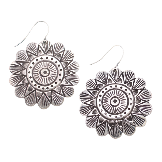 Southwest Sun Silver Flower Earrings