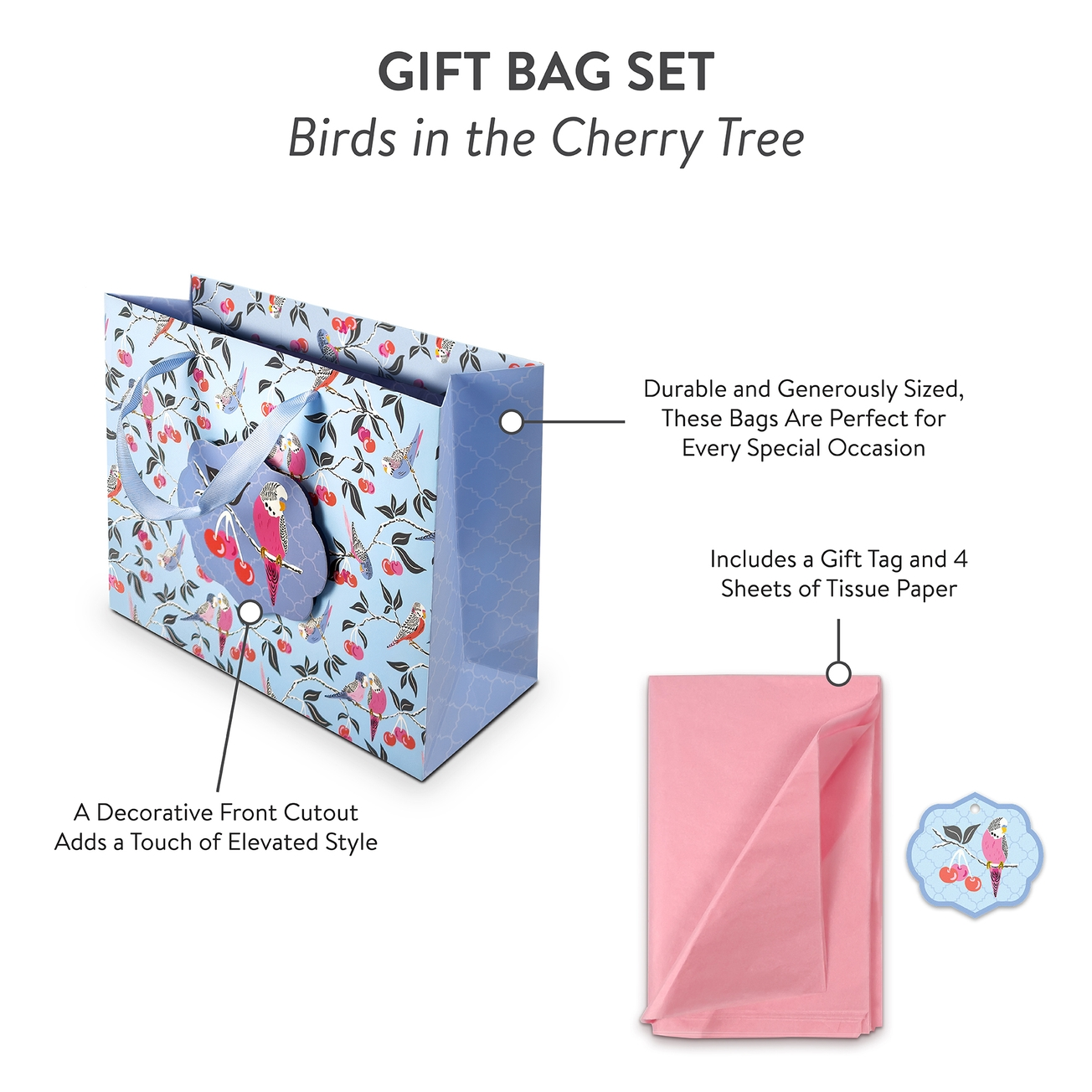 Birds In A Cherry Tree Large Horizontal Gift Bag