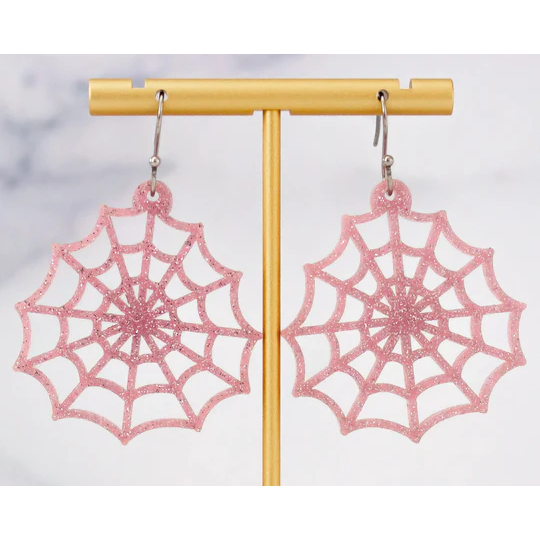 Pink Spider Web Dangle Earrings