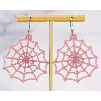 Pink Spider Web Dangle Earrings