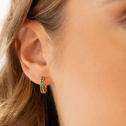 Emerald Green Crystal Huggie Hoop Earrings
