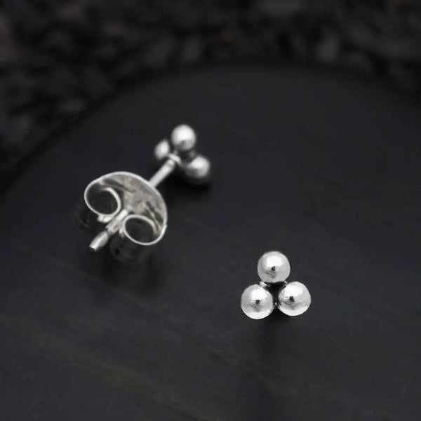 Sterling Silver 3 Granulation Dots Post Earrings