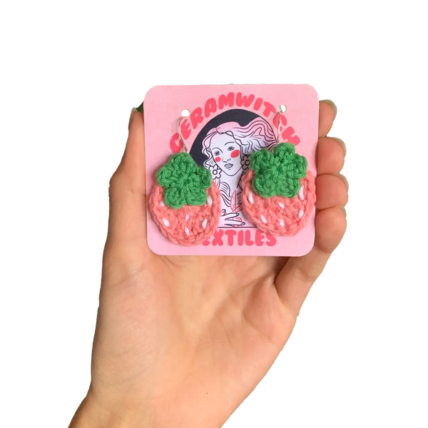 Pastel Strawberry Crochet Earrings