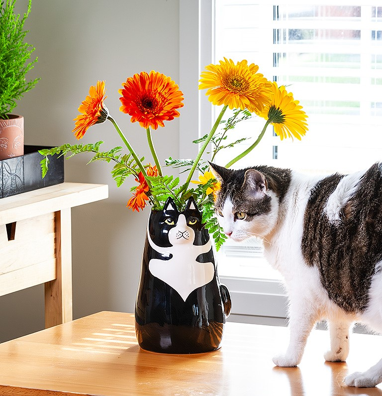 Large Black & White Cat Vase