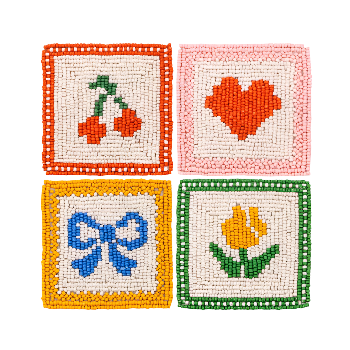 Beaded Quilt Coaster Set