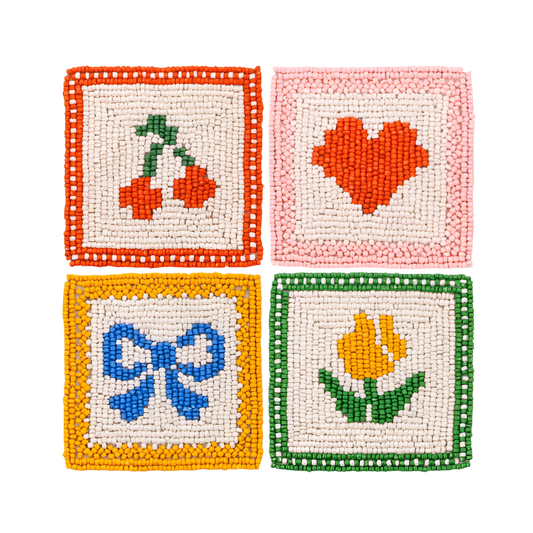 Beaded Quilt Coaster Set