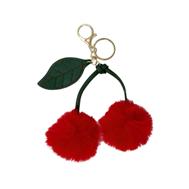 Cherry Pom Pom Keychain