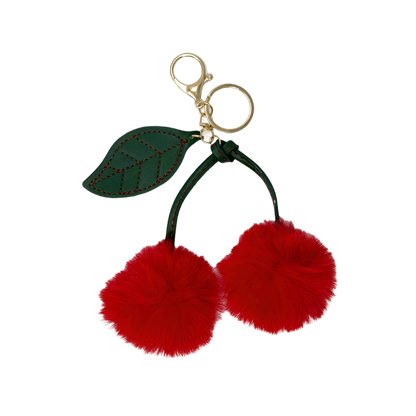 Cherry Pom Pom Keychain