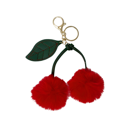 Cherry Pom Pom Keychain