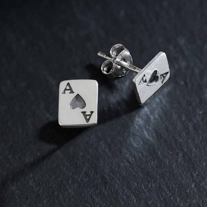 Silver Ace of Hearts Post Earrings