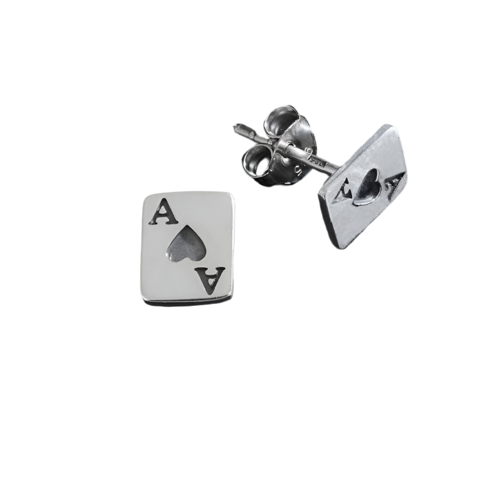 Silver Ace of Hearts Post Earrings