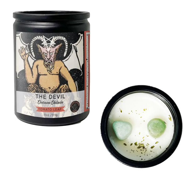 The Devil Grounding Tarot Candle in Tomato Leaf
