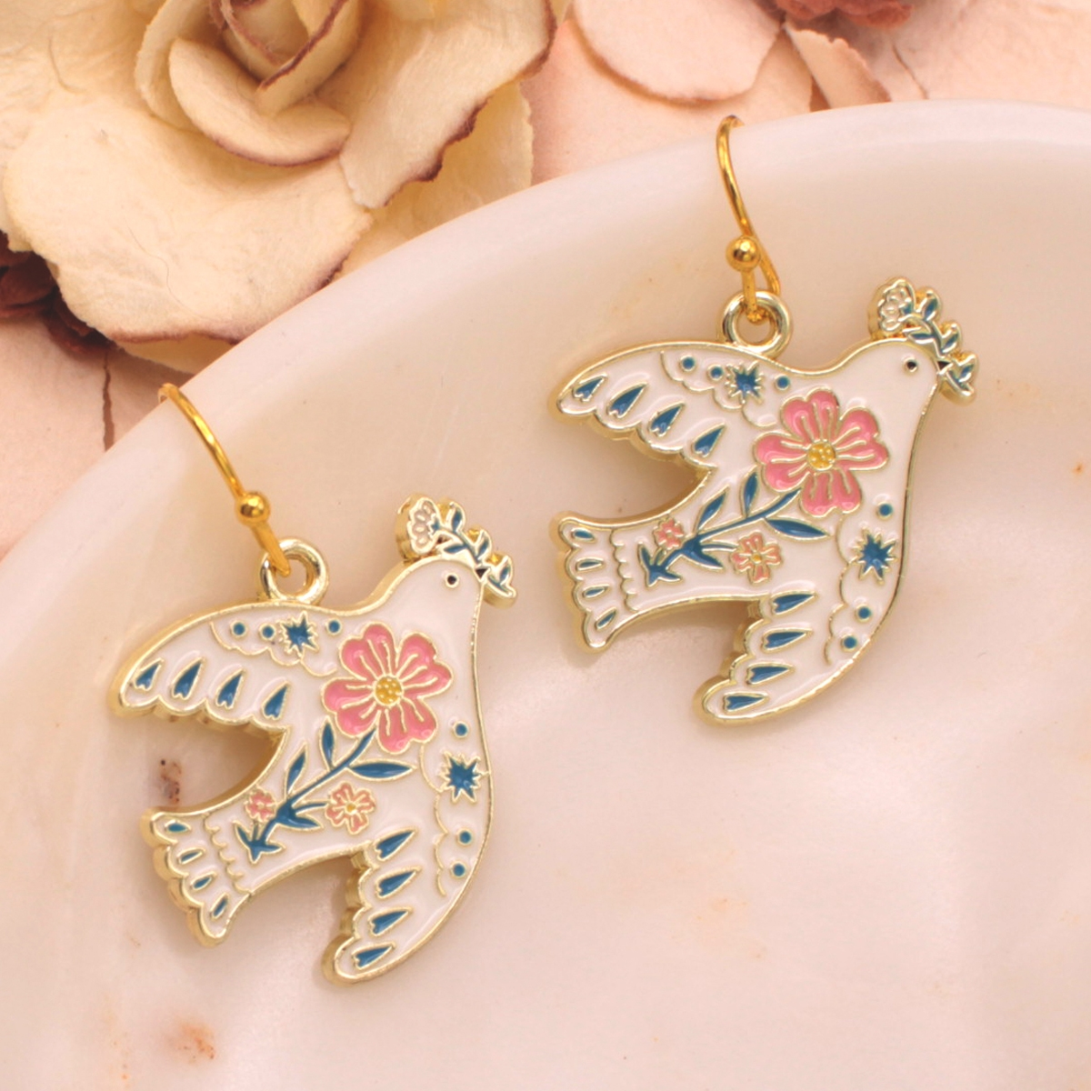 Pastel Peace Dove Dangle Earrings