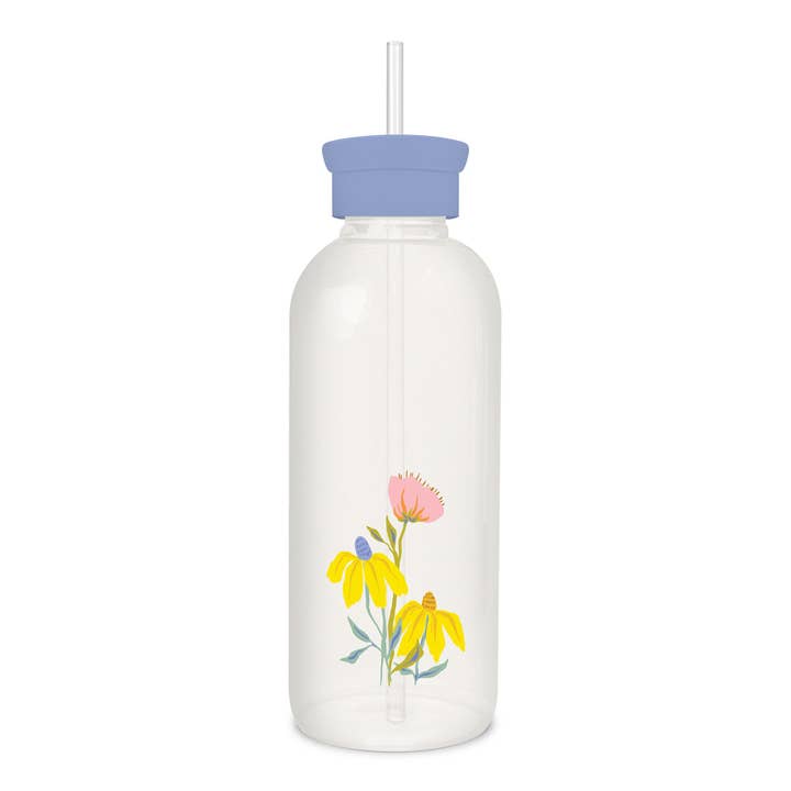 Springtime Blooms Glass Water Bottle with Straw