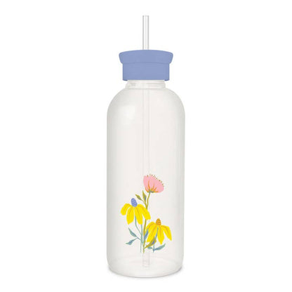 Springtime Blooms Glass Water Bottle with Straw