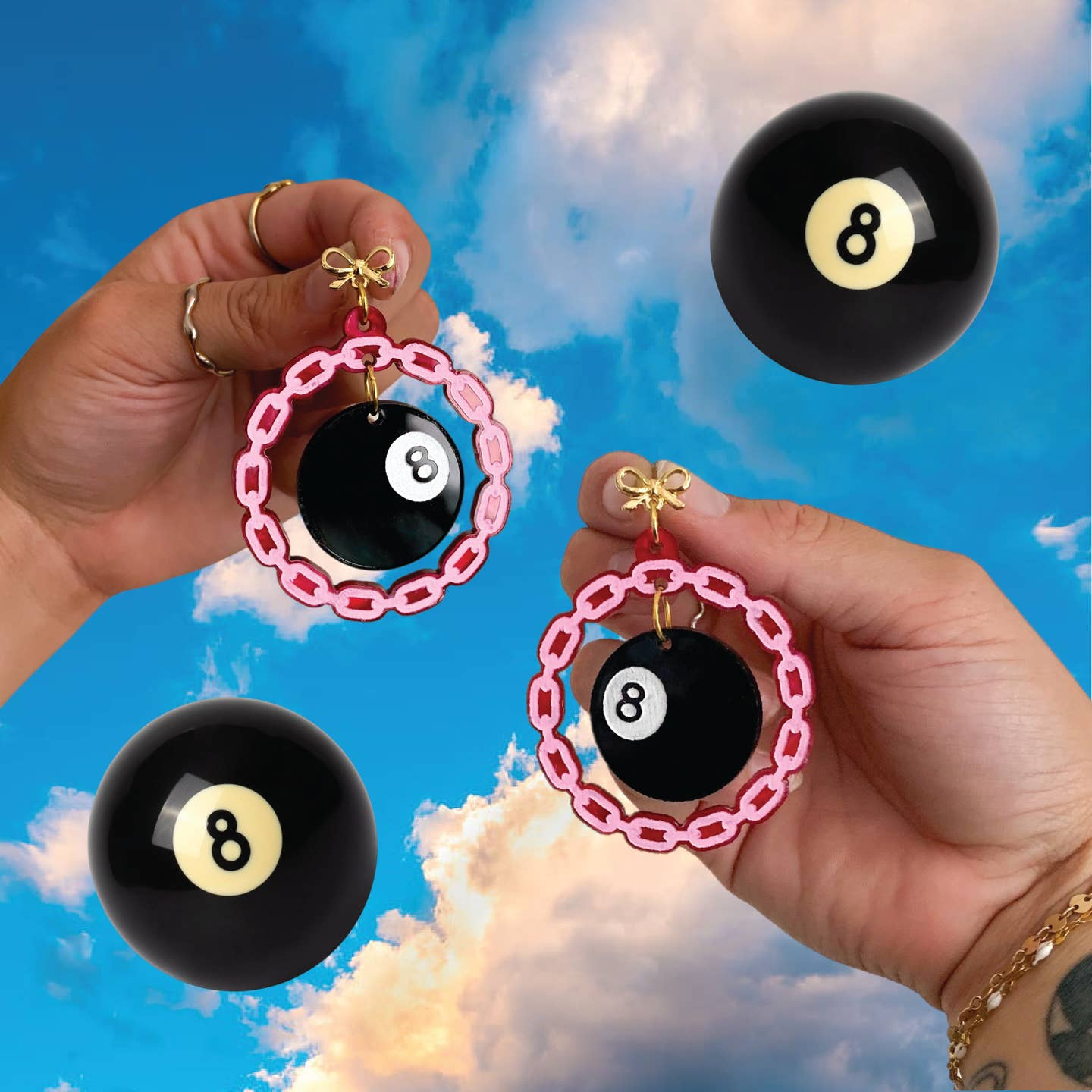 8 Ball Chain Dangle Earrings