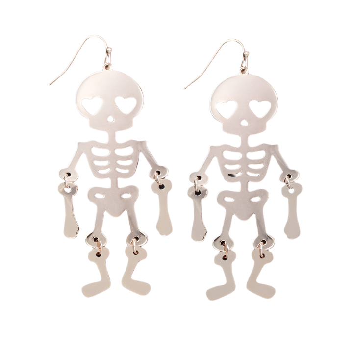 Spooky Swing Silver Skeleton Dangle Earrings