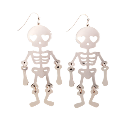 Spooky Swing Silver Skeleton Dangle Earrings