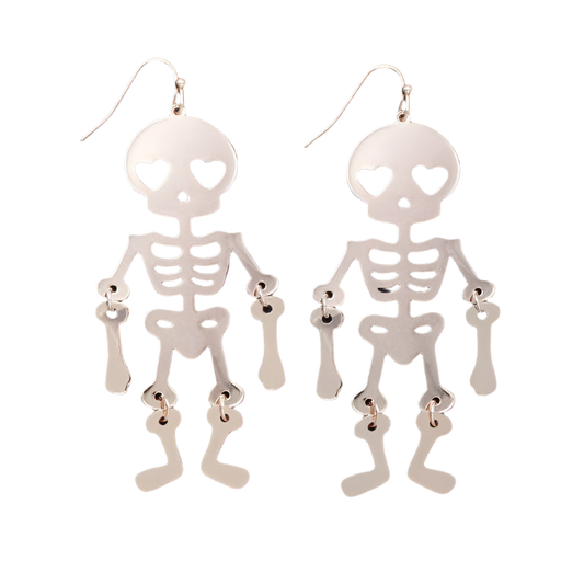 Spooky Swing Silver Skeleton Dangle Earrings