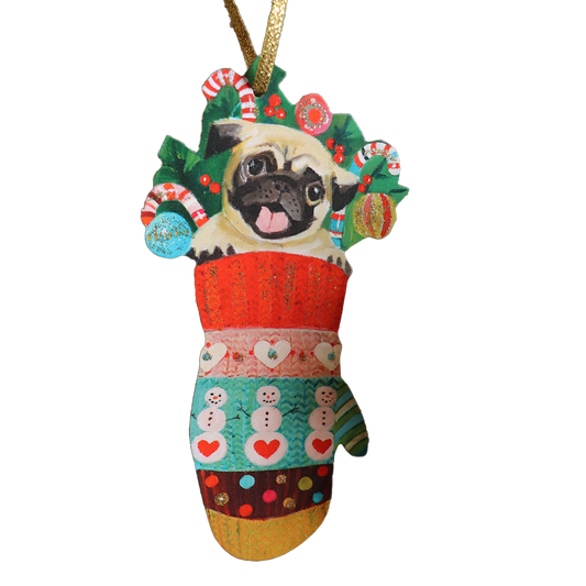 Christmas Pug Paper Ornament