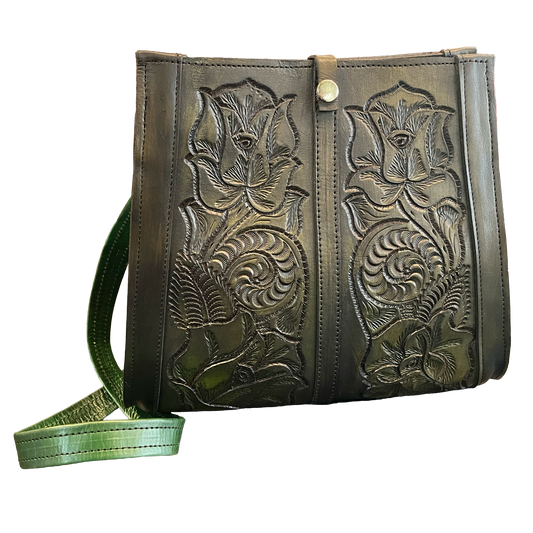 Emerald Ombre Hand-Tooled Leather Bag