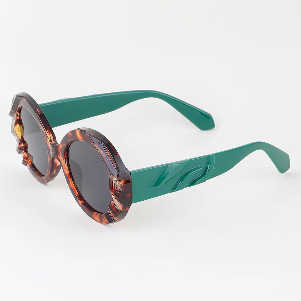 Bulky Side Indented Gradient Round Sunglasses