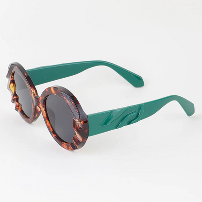 Bulky Side Indented Gradient Round Sunglasses