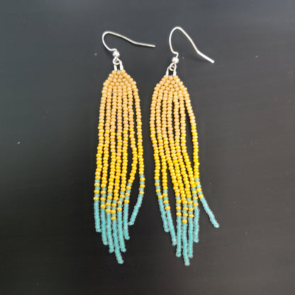 Long Fringe Beaded Dangle Earrings