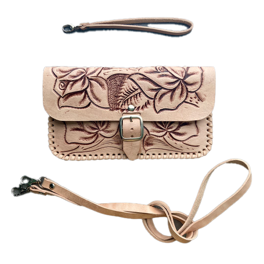 Natural Hand Tooled Leather Purse