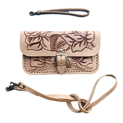 Natural Hand Tooled Leather Purse