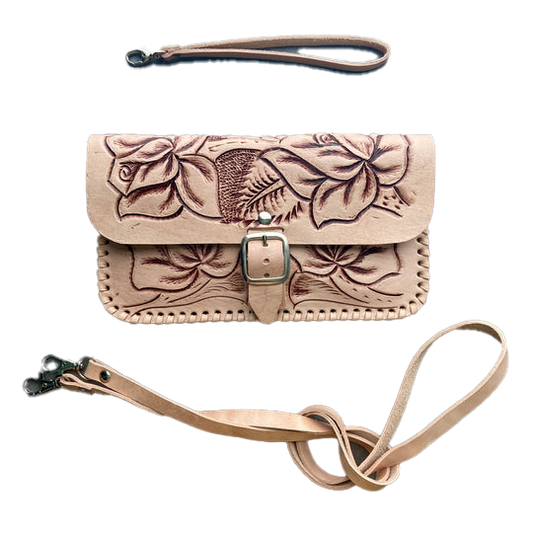 Natural Hand Tooled Leather Purse