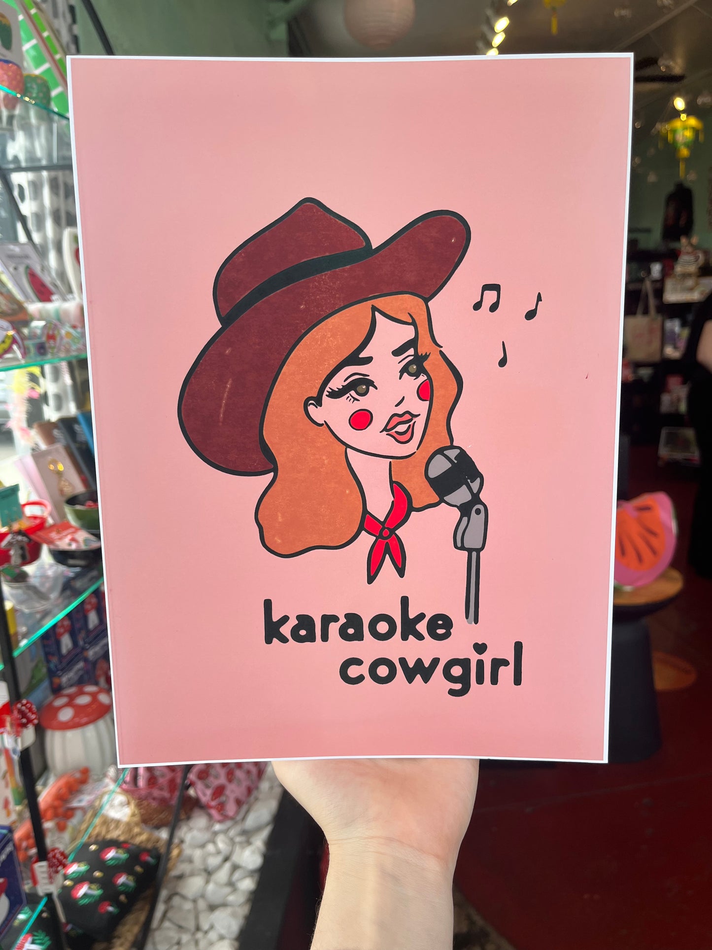 Karaoke Cowgirl Art Print