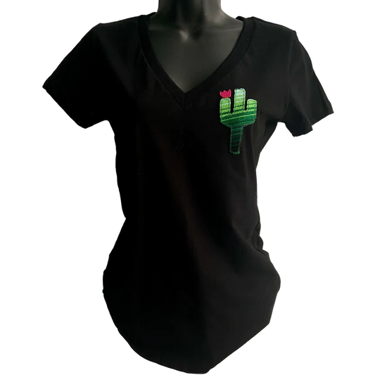 Serape Cactus Fitted V Neck Tee