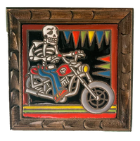 Skeleton Biker Framed Tile