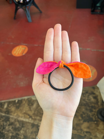 Hot Pink and Orange Bow Hair Tie