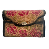Black, Tan, and Red Hand-Tooled Leather Purse