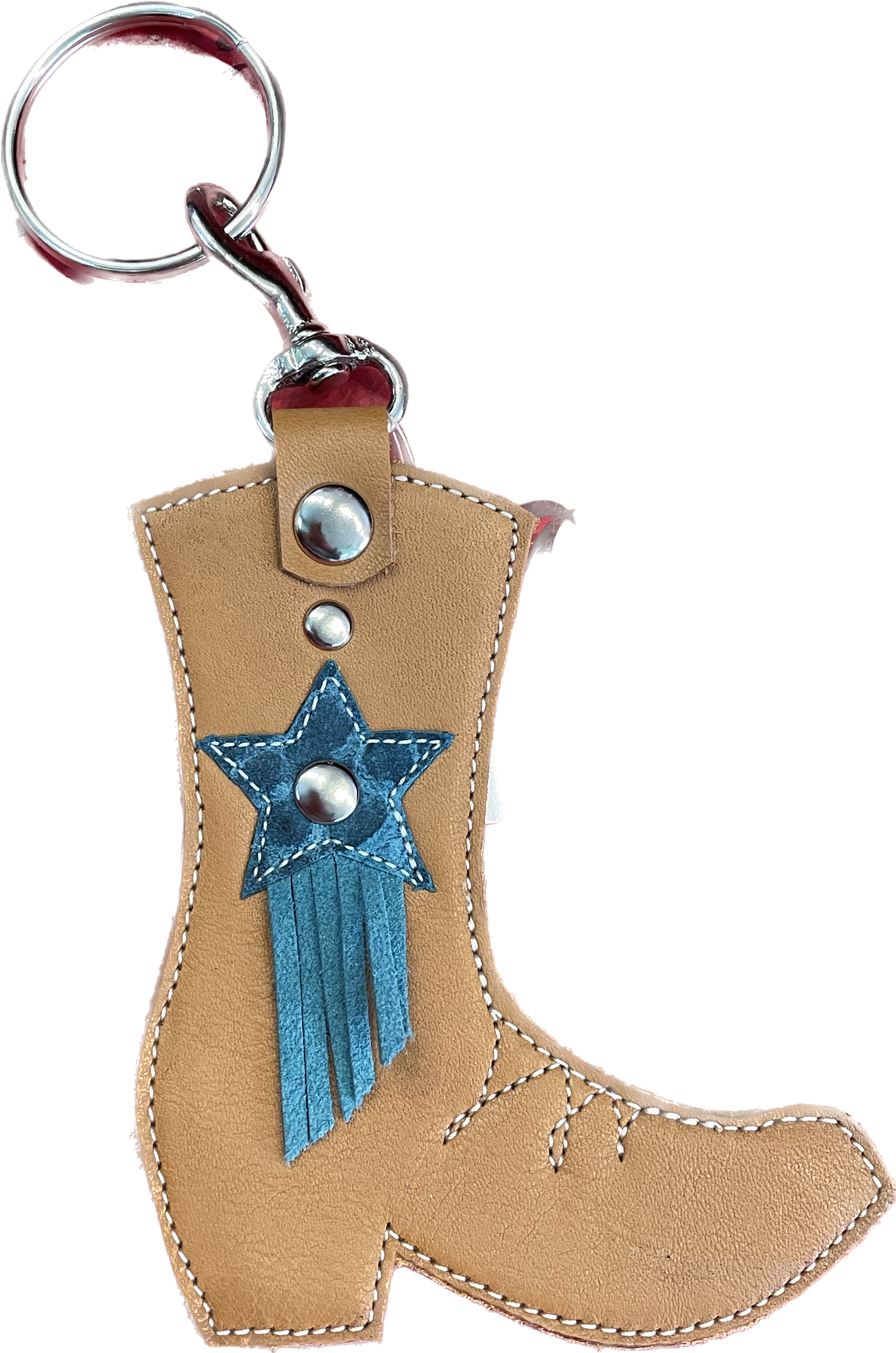 Star Fringe Cowboy Boot Leather Keychain