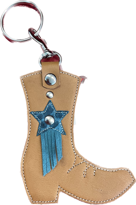 Star Fringe Cowboy Boot Leather Keychain