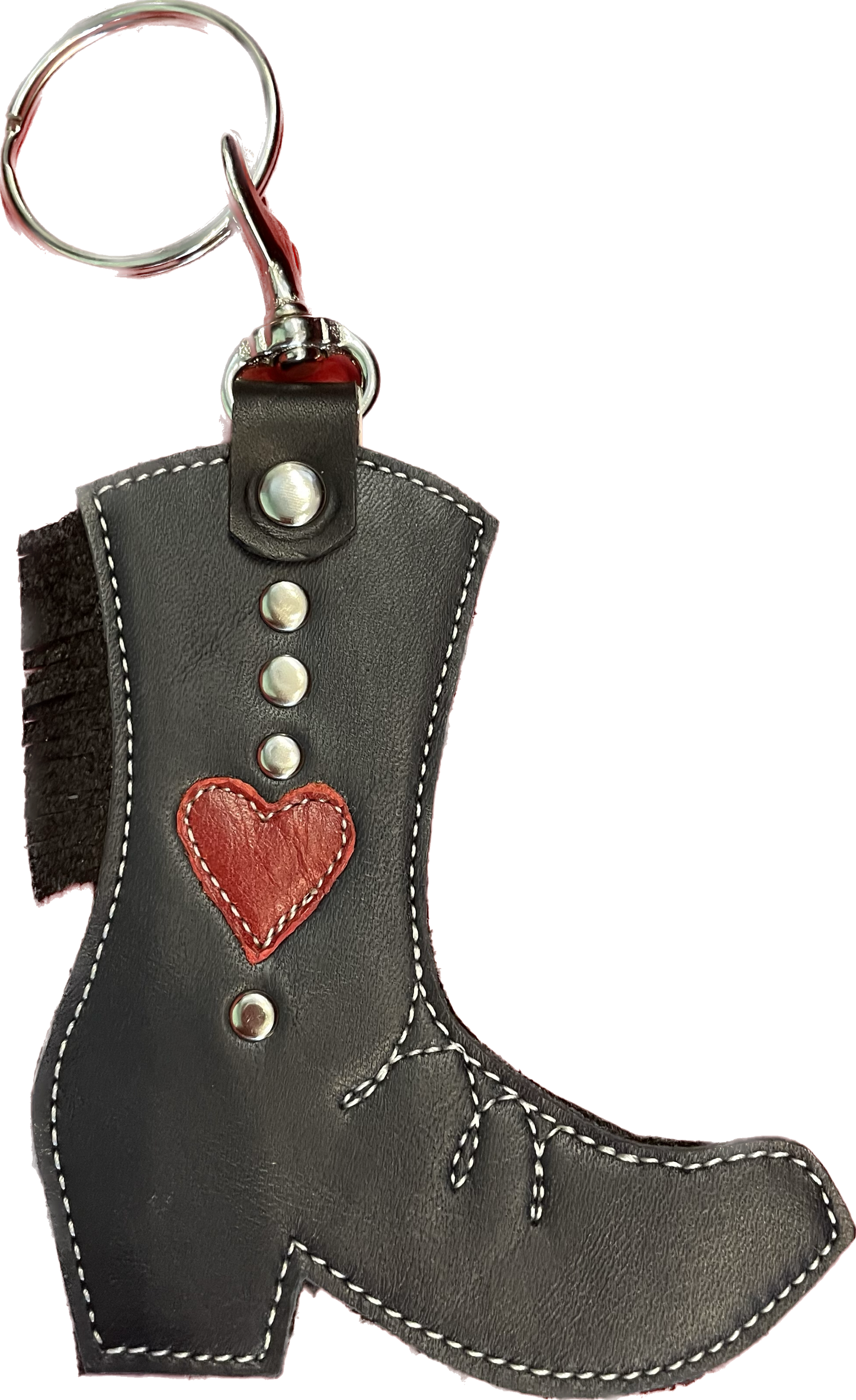 Fringe Heart Cowboy Boot Leather Keychain