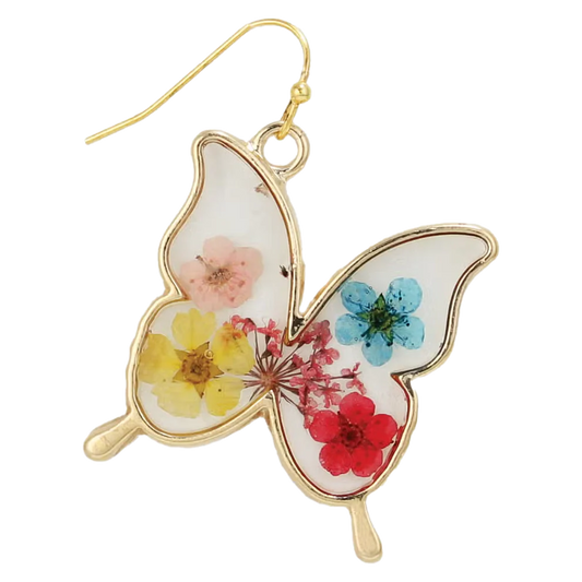 Butterfly Pressed Flower Dangle Earrings