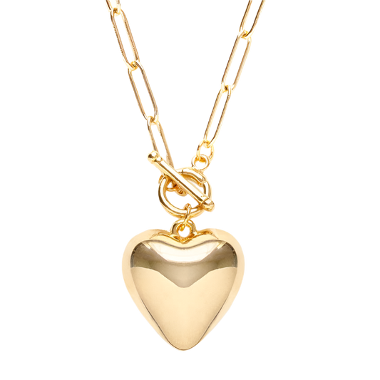 Puffed Heart on Toggle Chain Necklace