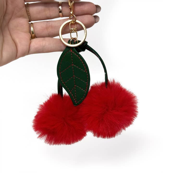 Cherry Pom Pom Keychain