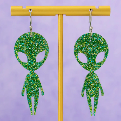 Alien Glitter Acrylic Dangle Earrings