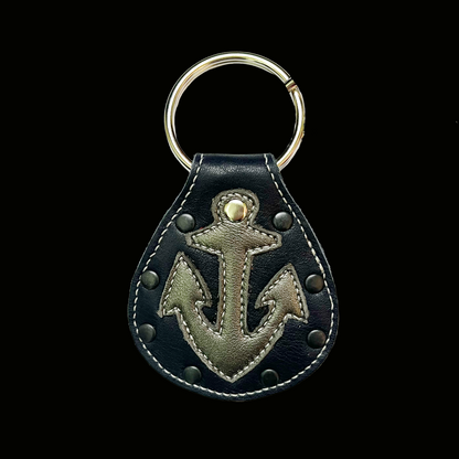 Navy Blue Upcycled Leather Anchor Keychain