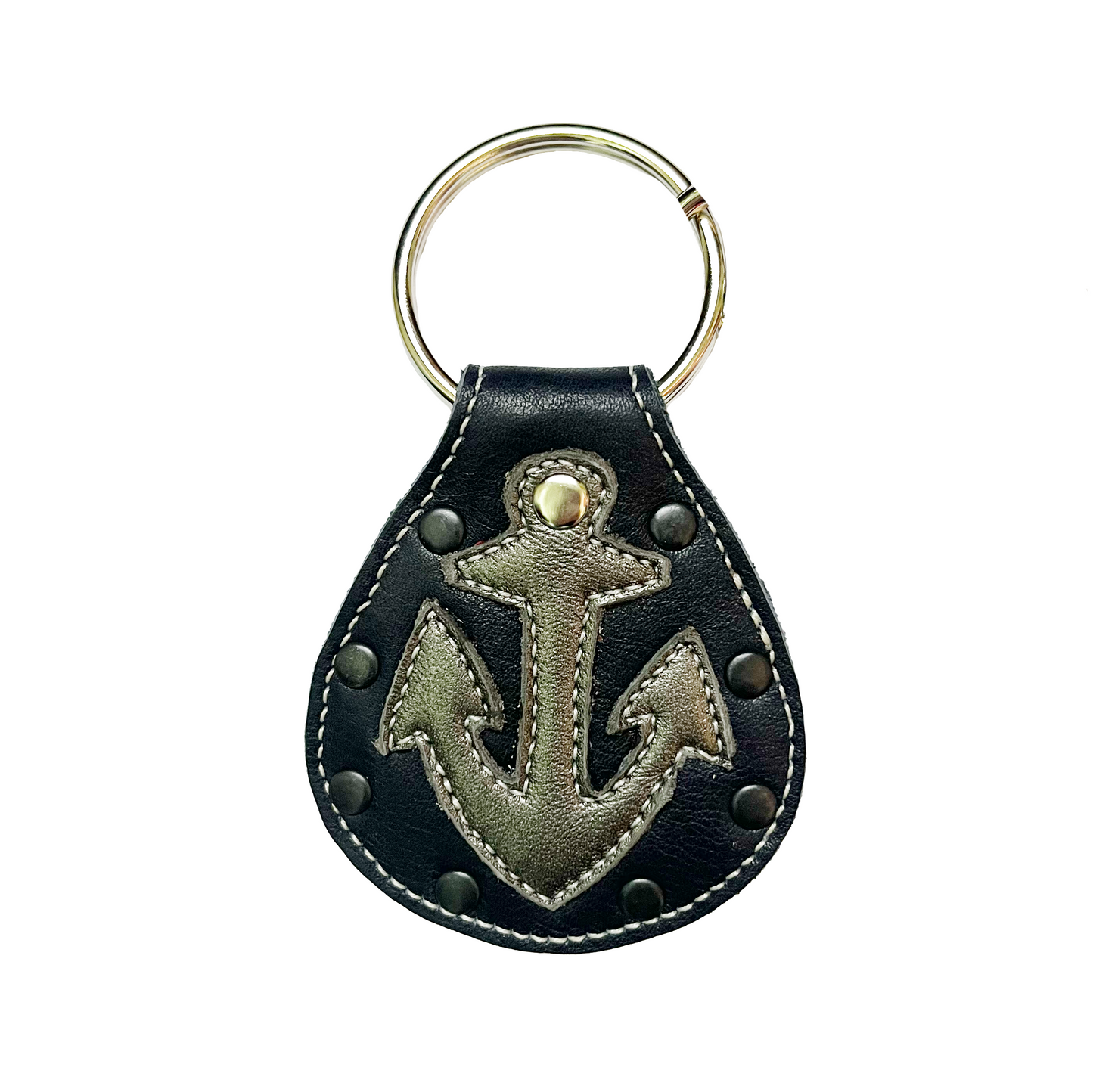 Navy Blue Upcycled Leather Anchor Keychain