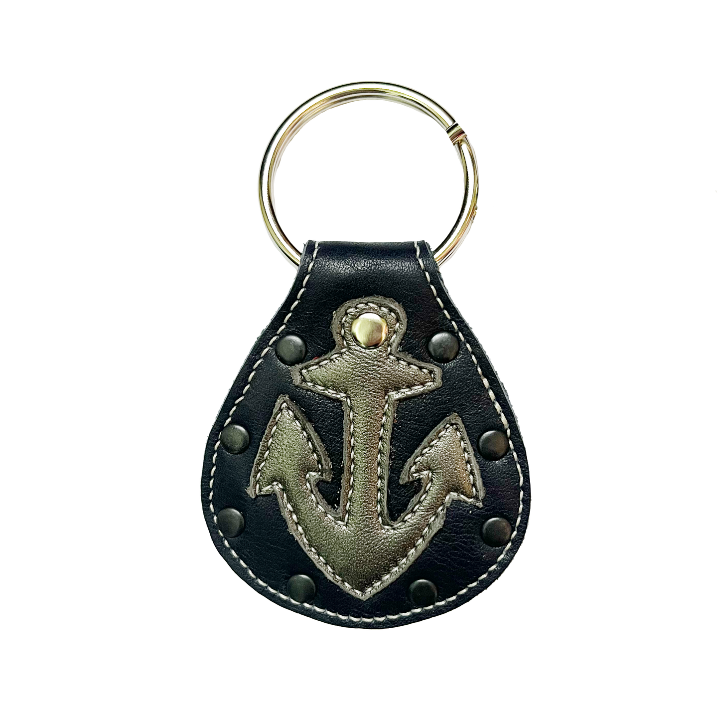 Navy Blue Upcycled Leather Anchor Keychain